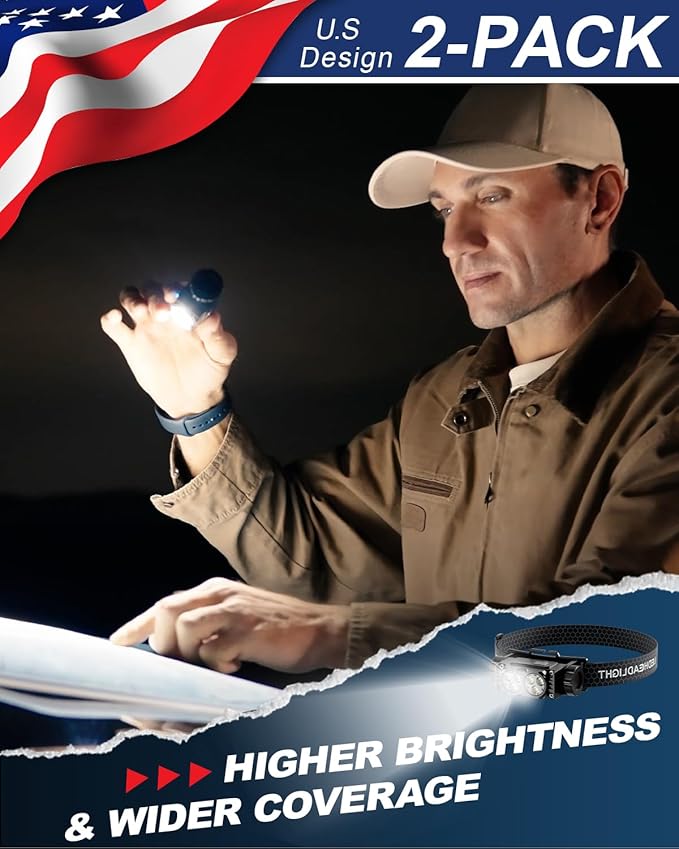 Headlamp Rechargeable 2PCS, 4500L Super Bright Light Bright LED Rechargeable - Image 2