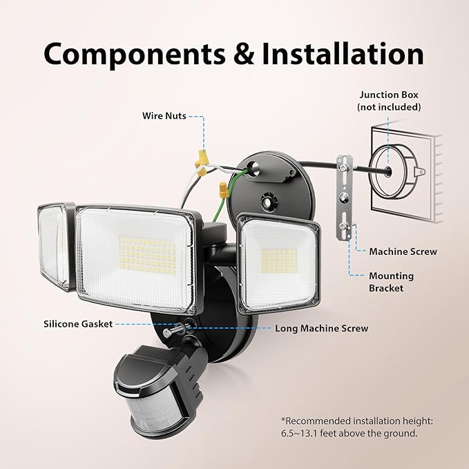 Onforu 2 Pack 100W 11000LM LED Motion Sensor Outdoor Lights, Dusk to Dawn Flood - Image 8
