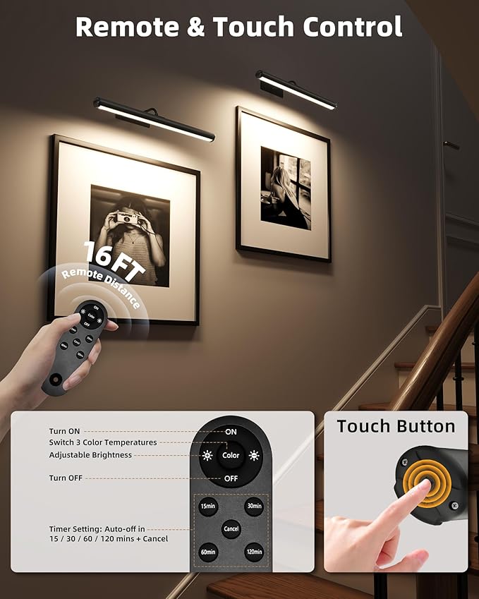 EZVALO Picture Lights for Wall, 16in Rechargeable 6000mAh Battery Operated - Image 5