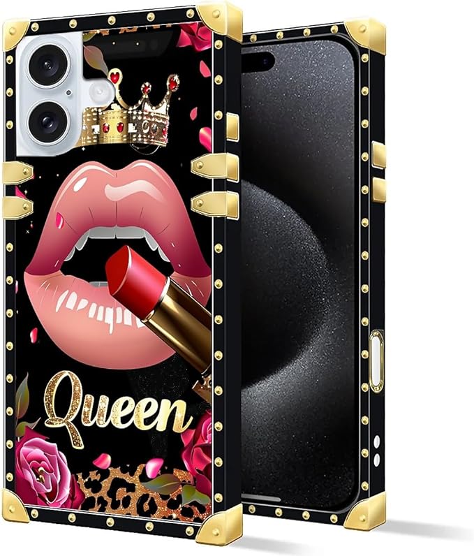 Compatible with iPhone 16 Case, Glitter Red Rose Queen Leopard Lipstick Luxury - Image 2