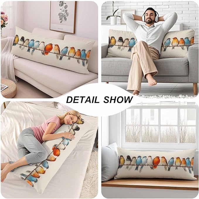 Body Pillow Covers Bird Body Pillowcase 20"X54", Vintage Birds Colorful Couch - Image 5