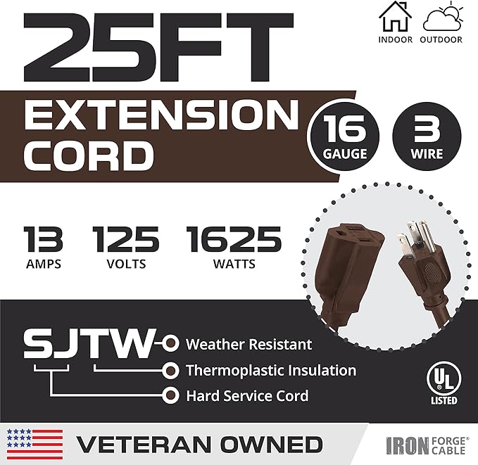 Iron Forge Cable Outdoor Brown Extension Cord 25 ft - Image 2