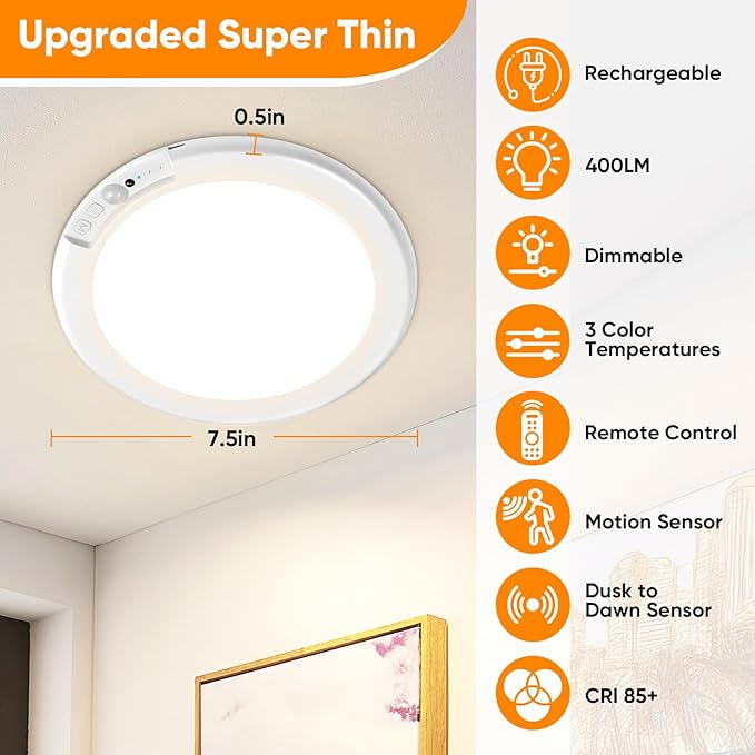 Rechargeable Motion Sensor Ceiling Lights - Image 2