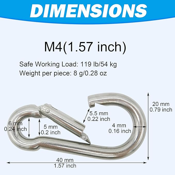 Marine Grade 316 Stainless Steel Carabiners Heavy Duty, Durable & Rust-Free - Image 3