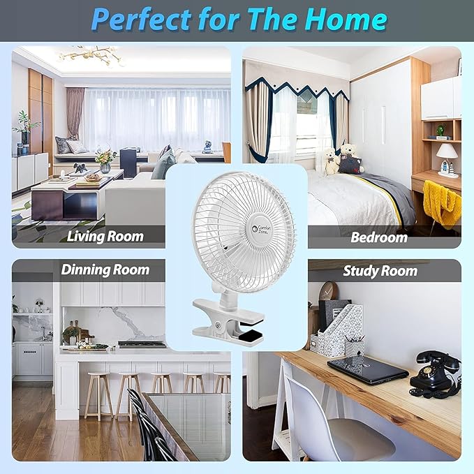 Comfort Zone 6-Inch Corded Clip-On Personal Fan – 2-Speed Quiet Desk Fan - Image 7