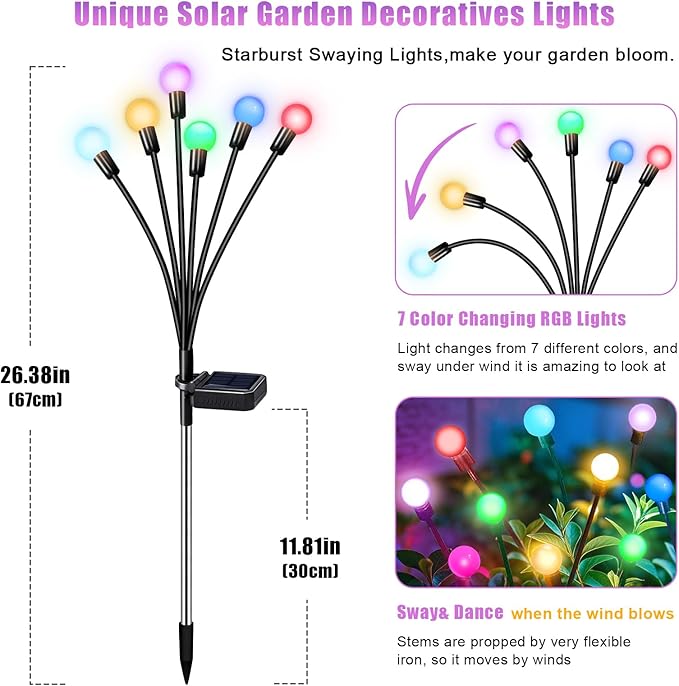 NBQQ Solar Garden Lights Outdoor, Swaying Light Waterproof Solar Lights Outdoor - Image 2