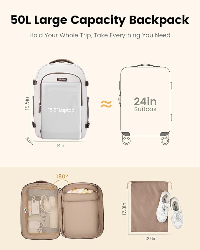 LOVEVOOK 50L Travel Backpack for Women, Airline Approved Carry On Luggage - Image 8
