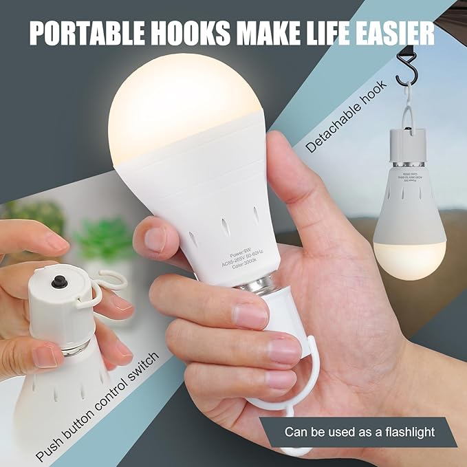 6Pack Rechargeable Emergency Light Bulb, A19 9W Warm White 3000K Self-Charging - Image 6