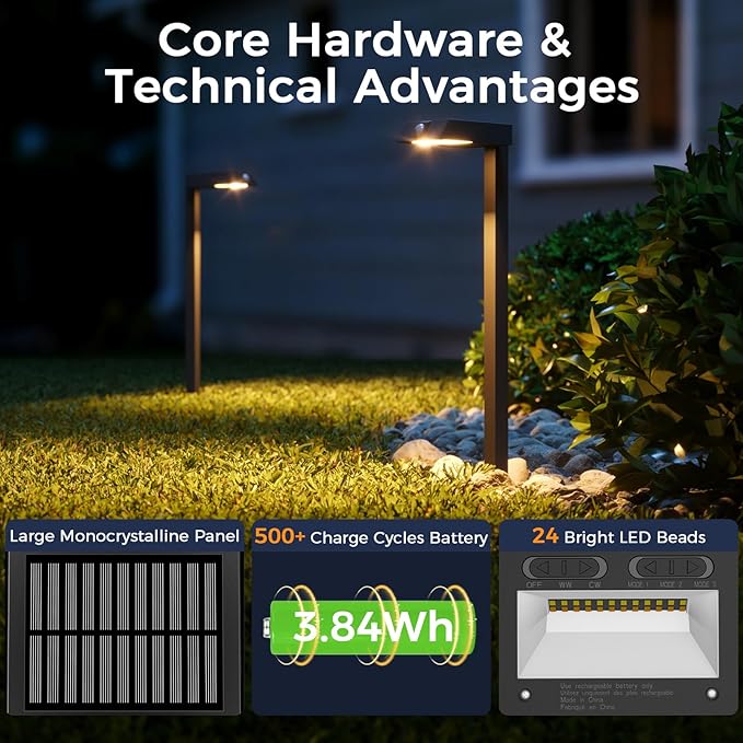 XMCOSY+ Solar Pathway Lights, 4 Pack All-Metal Motion Sensor Outdoor Lights - Image 7