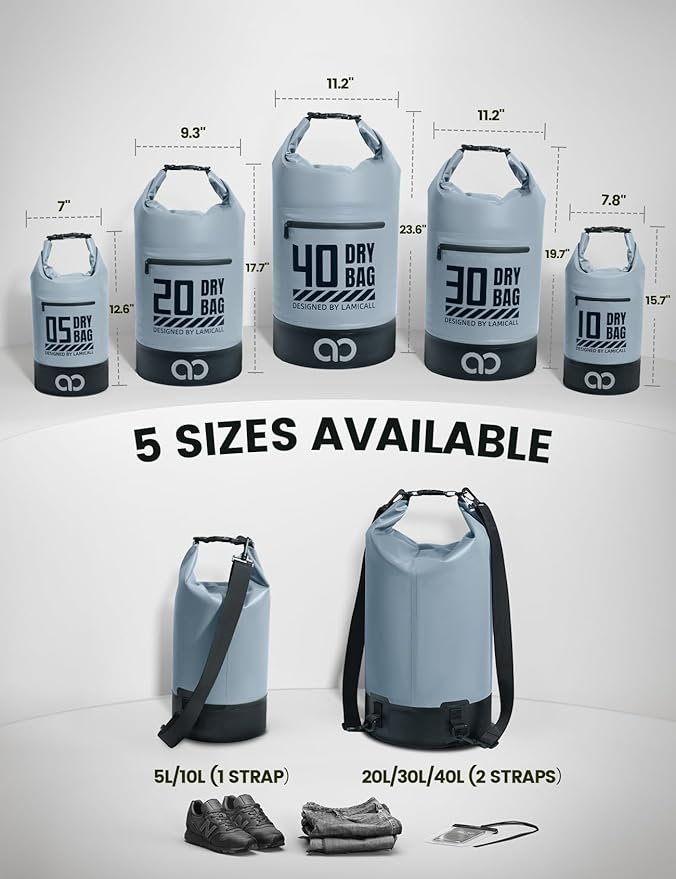 Lamicall Dry Bag Waterproof Backpack - 5L/10L/20L/30L/40L Large Water Proof Bag - Image 2