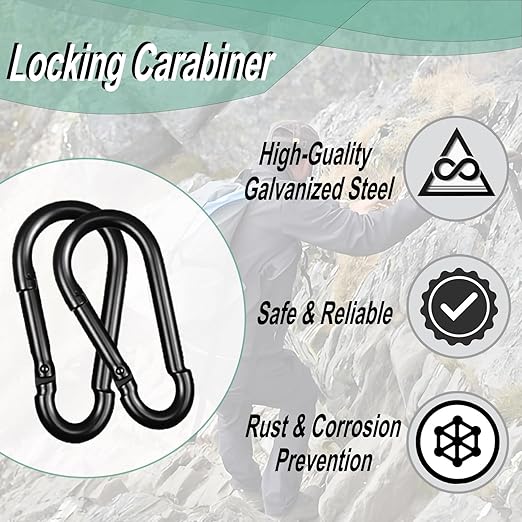Black Carabiner, Heavy Duty Galvanized Steel Spring Snap Hook Carabiner Clips - Image 5