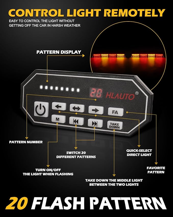 HLauto 604N Emergency Dash Strobe Lights: 2x16.8 inch Amber Red Security Light - Image 5