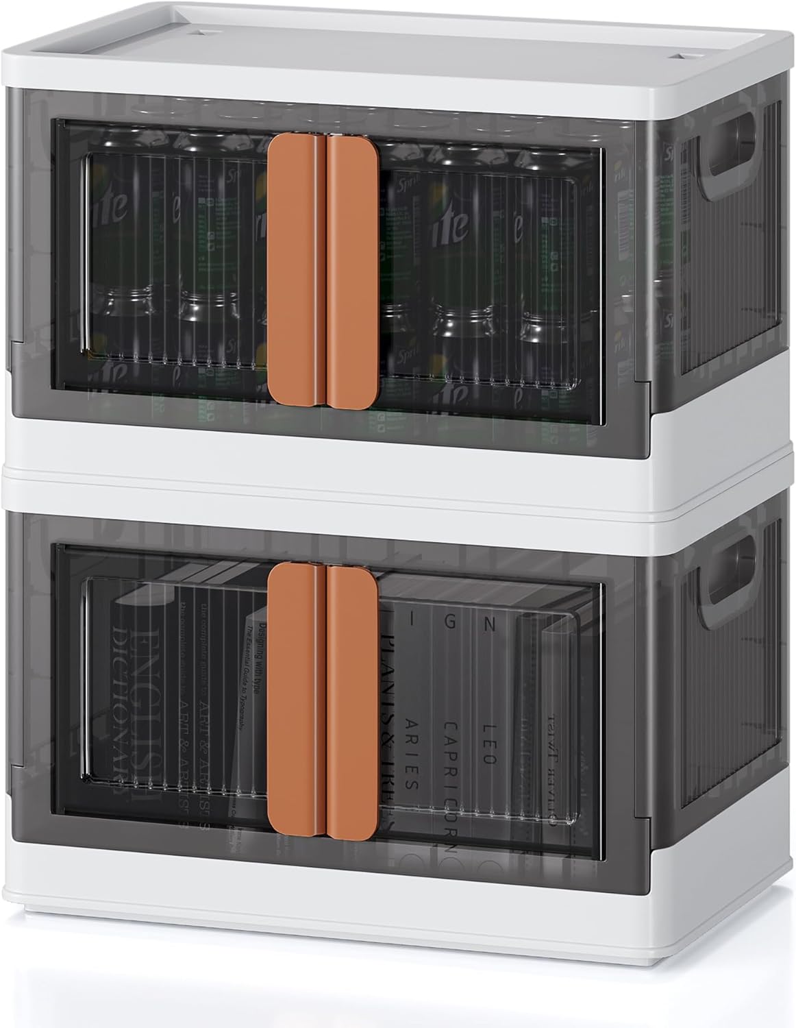 8.4Gal Collapsible Storage Bins with Lids & Wheels - 2 Pack Stackable with Doors, Heavy-Duty Plastic Containers for Home/Office, White