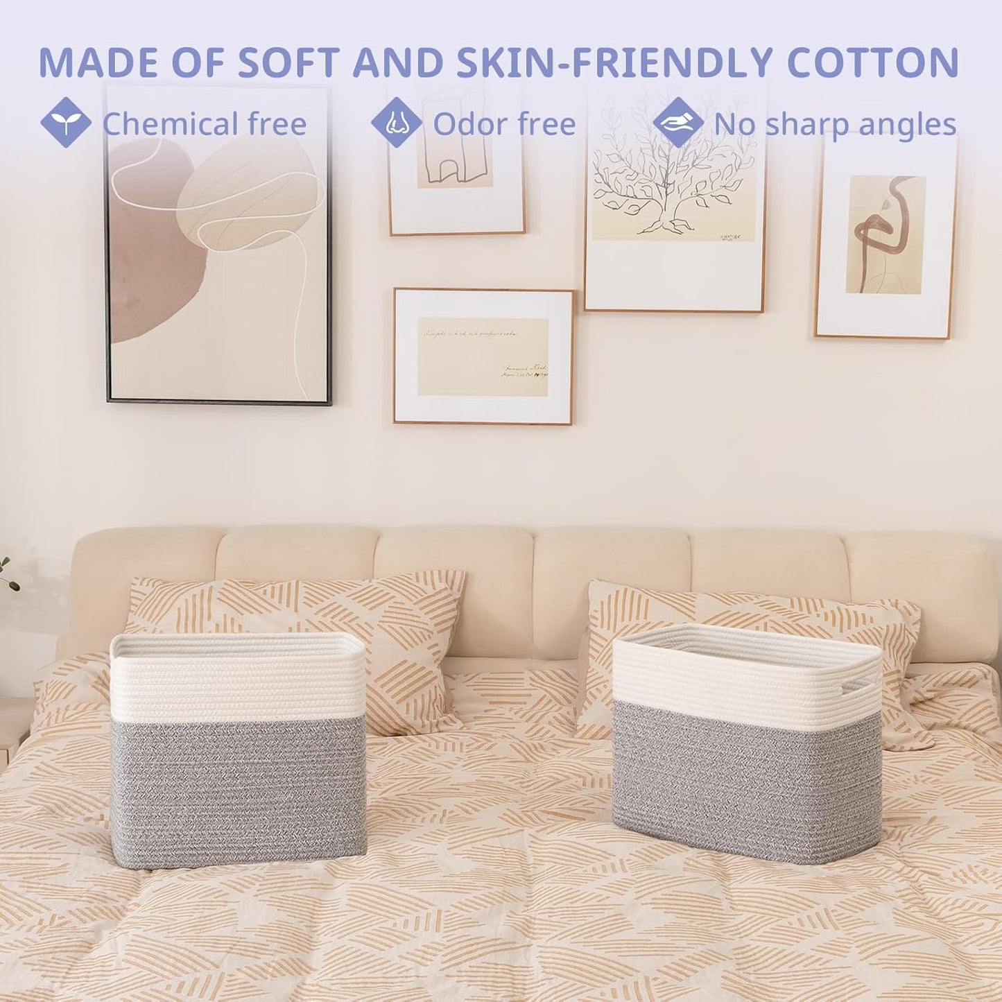 OIAHOMY Storage baskets for Shelf, Toy Storage Basket, Collapsible Storage Bins, Blanket Basket Living Room, Closet Storage for Bedroom, 16.5 x 13 x 12 Inches-Pack of 2-Brown