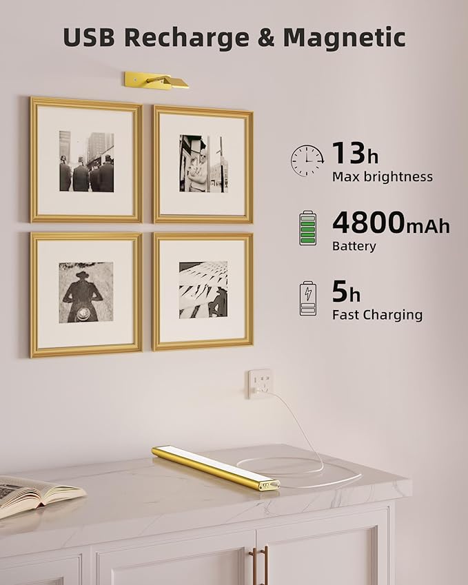 EZVALO Picture Light for Wall, 4800mAh Rechargeable Wireless Remote, 13in - Image 3