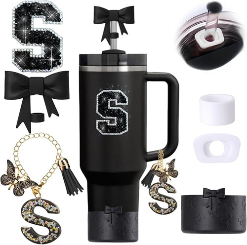 6pcs Black Stanley Cup Accessories Set, Bow Straw Topper by MOTEERLLU