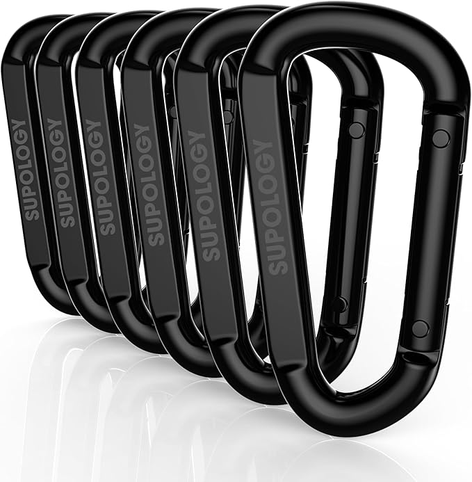 Heavy Duty Carabiner Clip, Steel Carabiners 1100lbs 3" D Shaped Spring Hook by SUPOLOGY