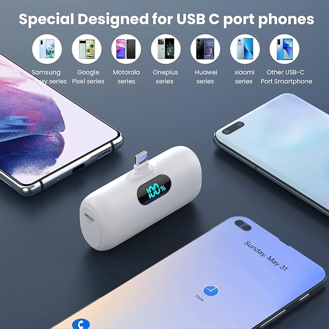 Feob Mini Portable Charger 5000mAh Power Bank, 15W PD USB C Cell Phone Portable - Image 2
