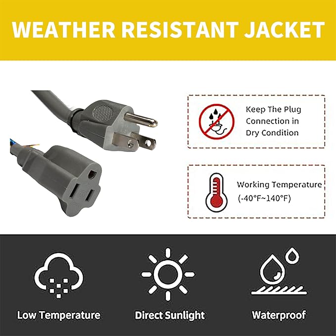Indoor Outdoor Extension Cord Weatherproof, UL Certified, 16 Gauge 8FT Grey 3 - Image 6