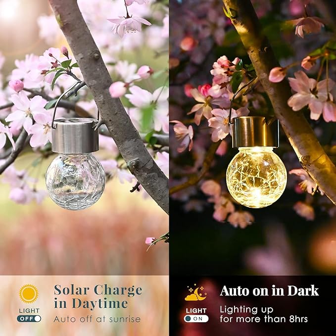 SOLPEX Hanging Solar Lights Outdoor, 8 Pack Decorative Cracked Glass Ball Light - Image 4