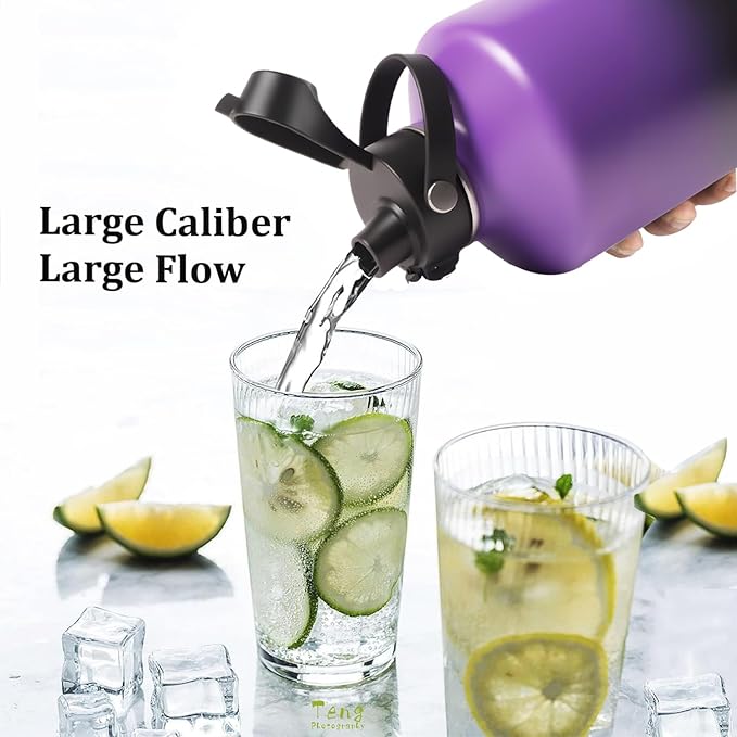 Water Bottle Insulated 32oz 40oz 64oz 128oz Straw Lid Spout Lid & 3 Lids - Image 3