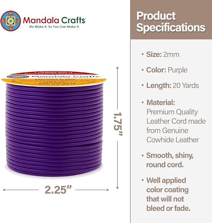 Mandala Crafts Round Genuine Purple Leather Cord - Image 4