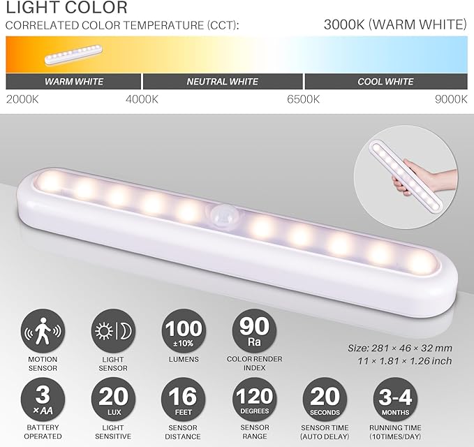 STAR-SPANGLED 11” Motion Sensor Lights Indoor AA Battery Operated, Stick on LED - Image 4