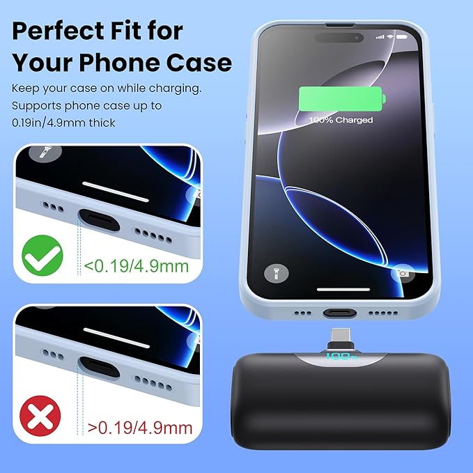 Mini Portable Charger for iPhone 17/16, 5500mAh LCD Display USB C Power Bank - Image 5