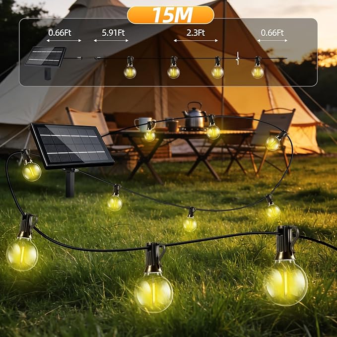 Solar Lights Outdoor Waterproof: G40 15M 50FT Shatterproof Bulbs Patio Lights - Image 6