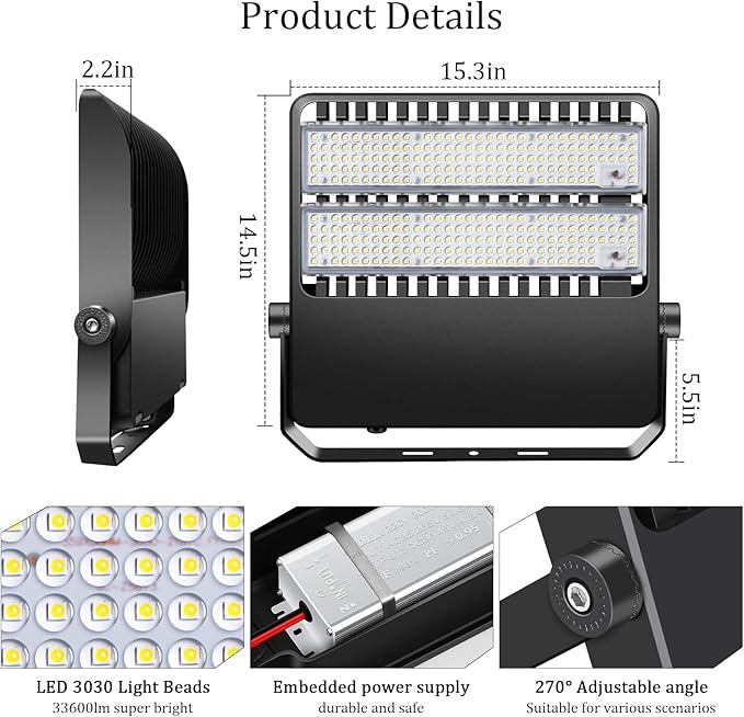240W LED Stadium Flood Lights Outdoor 36000LM Super Bright Yoke Wall Mount - Image 3
