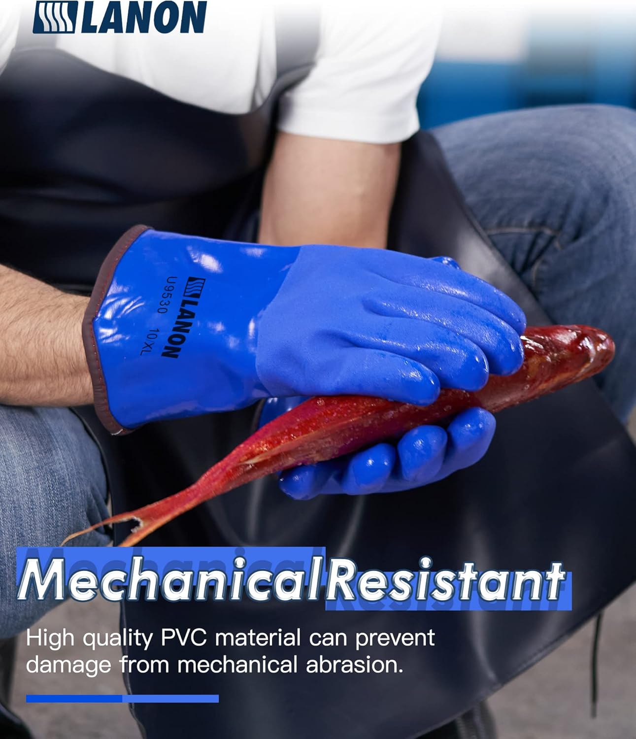 LANON PVC Coated Cold Proof Heavy Duty Gloves, Waterproof Warm Work Gloves for Freezer Work, Chemical & Oil Resistant, Non-Slip, XL (Pack of 2)