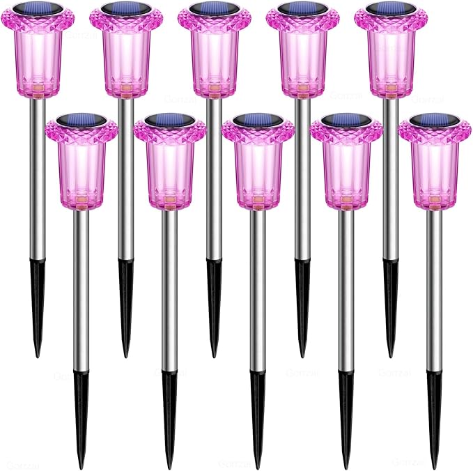Solar Pathway Lights Gift for Mom 10 Pack Pink Solar Lights Outdoor Waterproof - Image 8