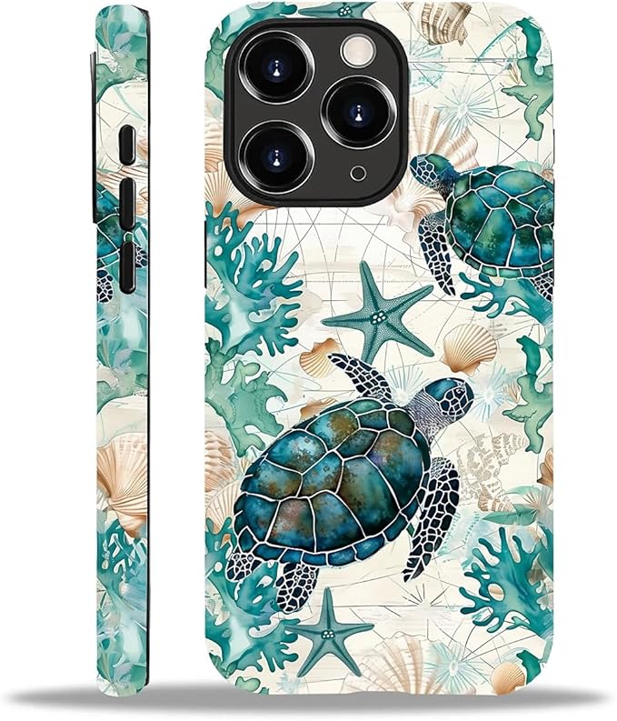 for iPhone 15 Pro Max Case, HH2 Ocean Sea Turtle Nautical Map Hybrid 2 Layer by Unknown