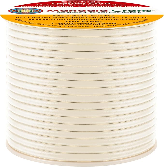 Mandala Crafts Round Genuine Cream Leather Cord - Image 2