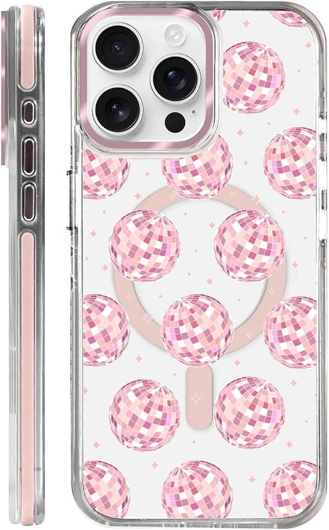 Case for iPhone 14 Pro, Disco Balls Pink Phone Case Design，for Women Girls by Toulas