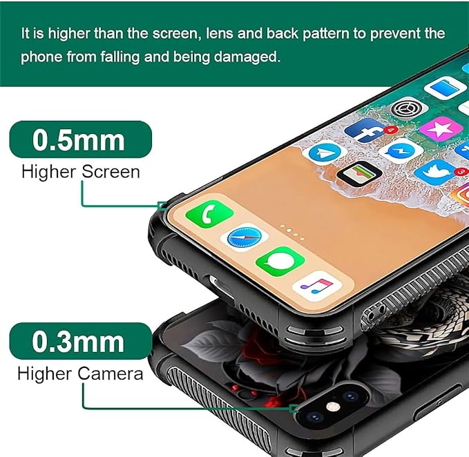 for iPhone Xs Max Case, Entwined Rose Snake Pattern Graphic Design Girl Boy - Image 2