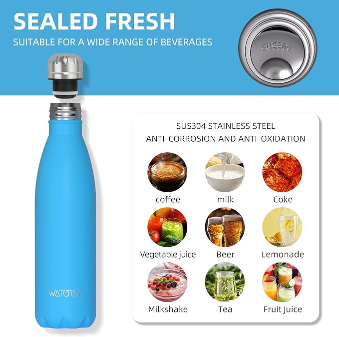 WATERSY Stainless Steel water bottles, 17oz/500ml Insulated Water Bottles - Image 8