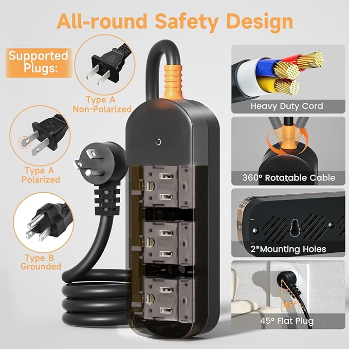 Outdoor Power Strip Weatherproof 10 FT Extension Cord Waterproof Surge - Image 8