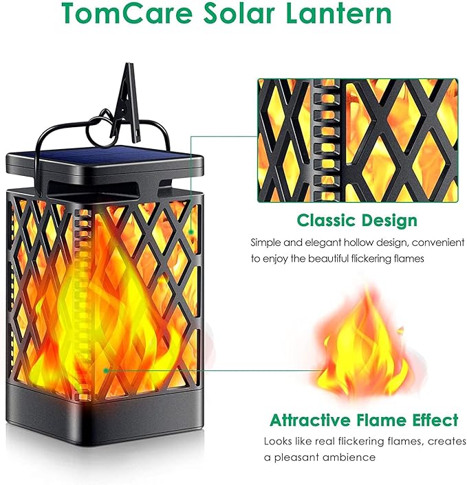 TomCare Solar Lights Outdoor Flickering Flame Solar Lantern Outdoor Hanging - Image 3