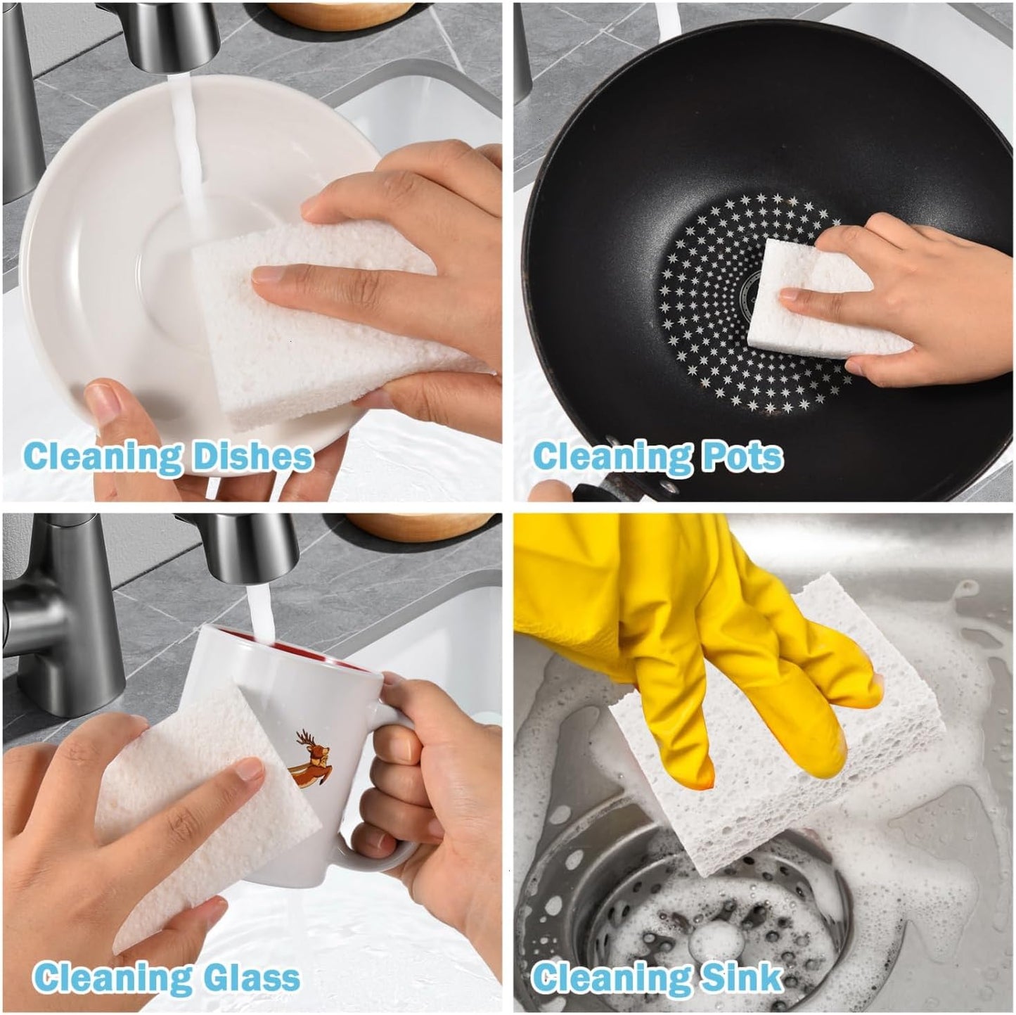 YoleShy 24 Pack White Sponges Kitchen Natural Compressed Cellulose Sponges for Dishes Non Scratch for Household Cookware Bathroom Cars Soft Super Absorbent Reusable