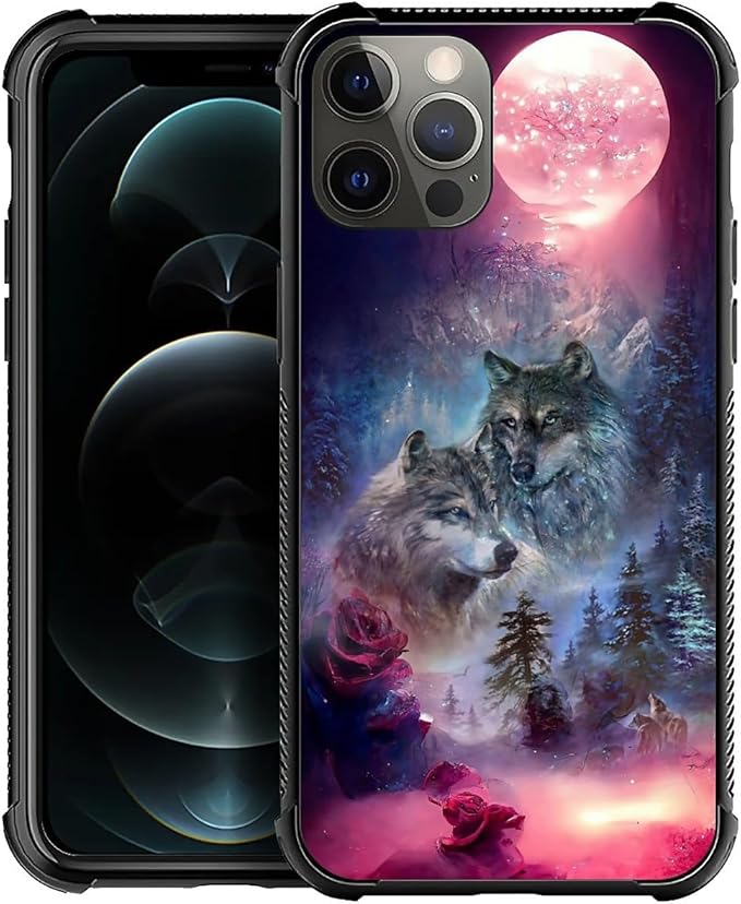 for iPhone 11 Pro Max Case, Star Two Wolfs Howling Pattern Graphic Design Girl by FKBRCL4U