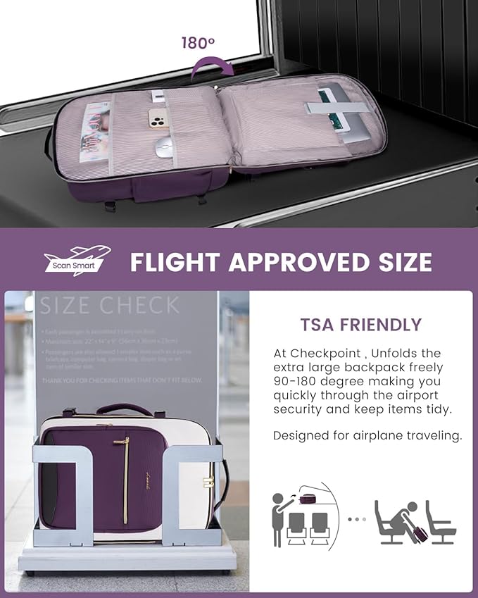 LOVEVOOK 40L Travel Backpack for Women & Men, Airline Approved Carry On Luggage - Image 2