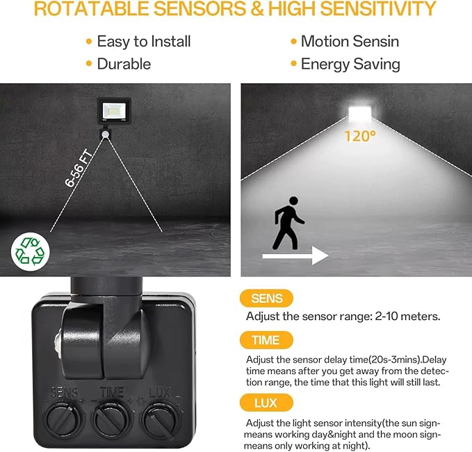 50W Plug in Motion Sensor Lights Outdoor, 5500LM Motion Flood Light Dusk to Dawn - Image 5