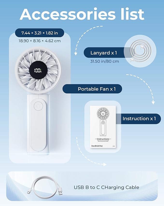 Peiyuu Handheld Portable Fan, 4000mAh USB Rechargeable Personal Fan, 180° - Image 8