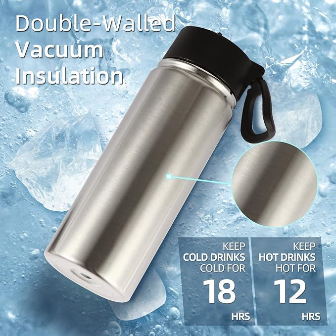 Volhoply 18oz Insulated Water Bottle Bulk 2 Pack, Kids Stainless Steel Water - Image 2