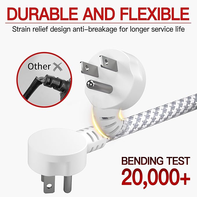 16/3 Flat Plug Braided Extension Cord 15 FT, Indoor 3 Prong Grounded Low - Image 4
