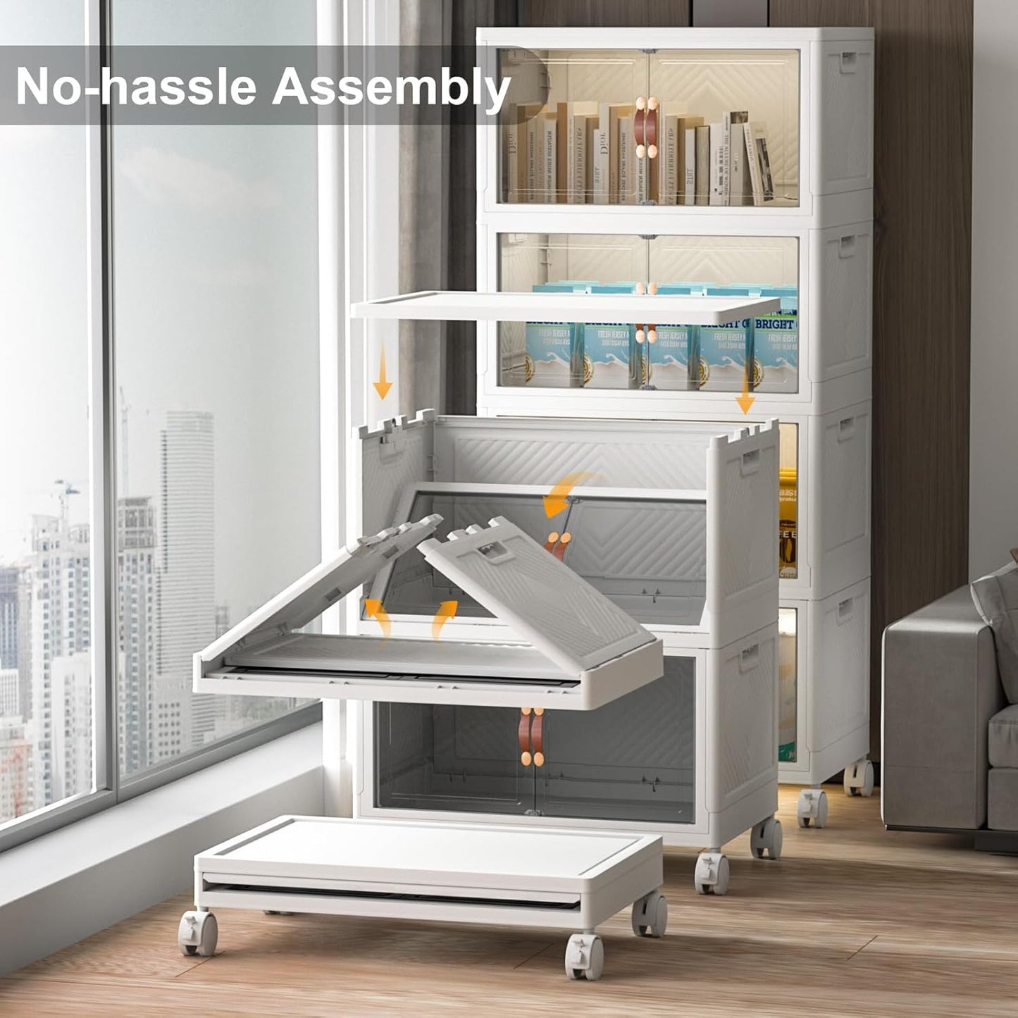 Extra Large Stackable Storage Bins with Lids & Wheels & Door, 448QT-112QT/28GAL*4Pack Foldable Collapsible Closet Organizers, Plastic containers drawers for bedroom Dorm