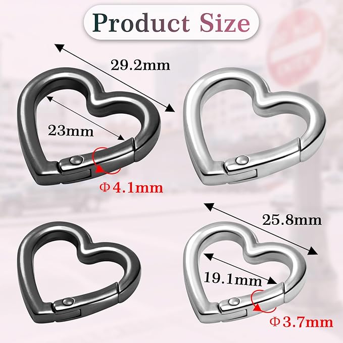 4pcs Heart Carabiner Keychain Clip, Metal Spring Heart Rings Hook Key Ring - Image 2