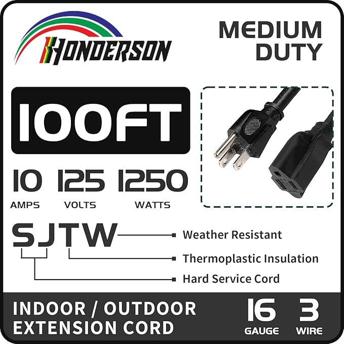100FT Outdoor Extension Cord-16/3 SJTW Durable Black Extension Cable - Image 3