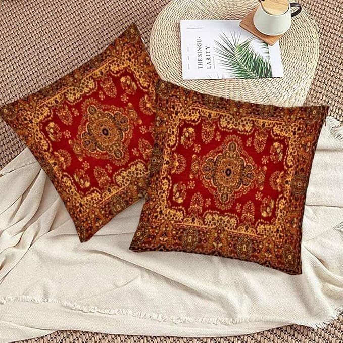 Red Oriental Persias Couch Pillow Covers 18 X 18 Boho Set of 2 Pillowcases - Image 3